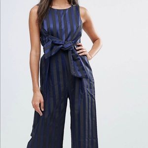ASOS Corset striped front bow culotte jumpsuit